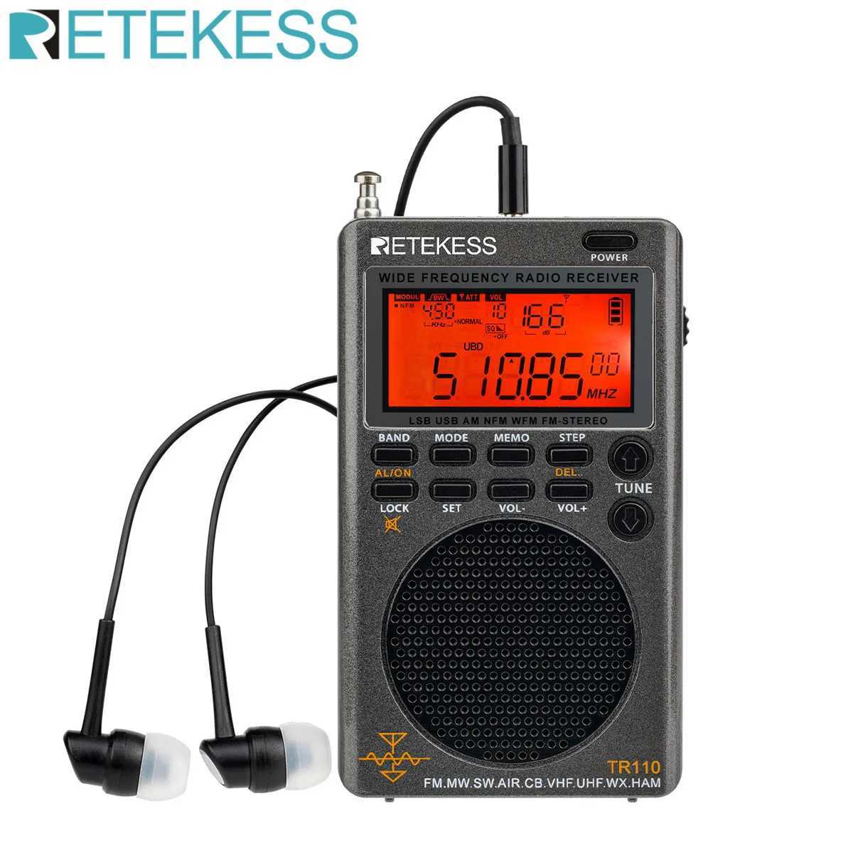 US/EU Retekess TR110 Radio FM Receiver Portable Shortwave Radios AM FM All Waves Band CB AIR Band Ham Radio SW MW LSB VHF UHF X250505