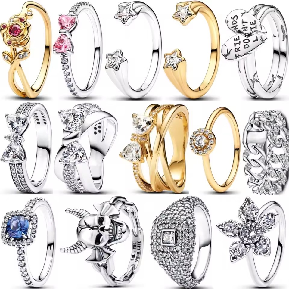 Silver Fashion Single Item Ring Sparking Ribbon Starlight Butterfly Ring Square Blue Cuban Chain Ring Women's Jewelry Gift Free Shipping