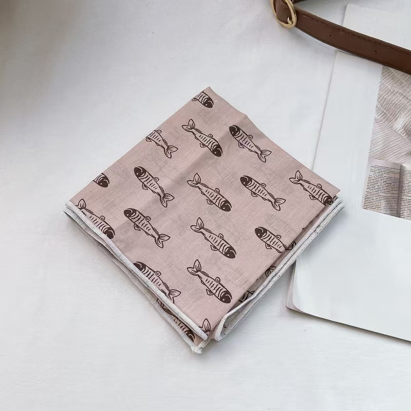 T634 printed cotton small square scarf for women in spring and summer Japanese style all-match student decorative scarf headscarf thin scarf
