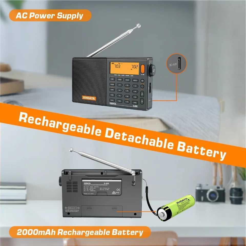 US/EU D-808 portable radio AM/FM/SW/MW/LW SSB Air RDS radio speaker with LCD display alarm clock stereo radio D808. X2505051