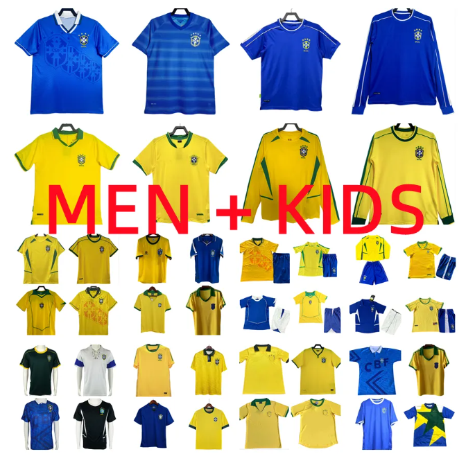 man kids kit 1994 1998 2002 2004 BRAZlL retro soccer jersey ronaldo ROMARIO KAKA RONALDINHO RIVALDO maillot de futol r.carlos BraziI brazilian Football shirt