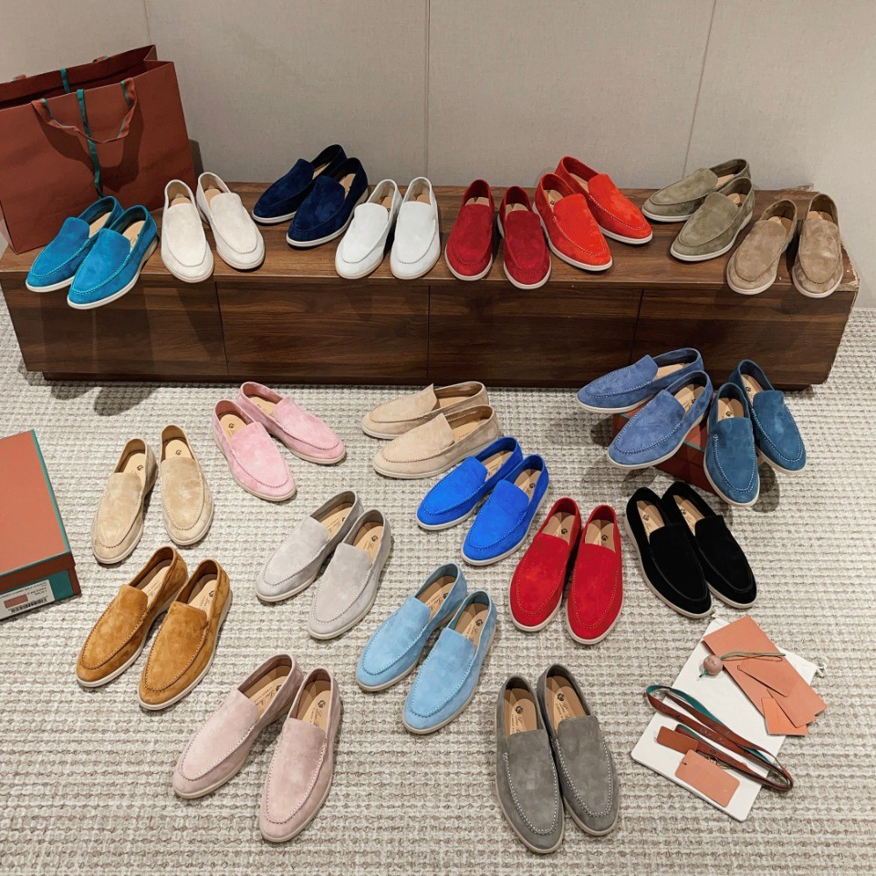 2025 Top Designer Summer Walk Luxurys Sneakers Casual Shoes Metal Lock Loafers Blue Navy Yellow Black White Grey Womens Mens Trainers Outdoor Walking Chaussures