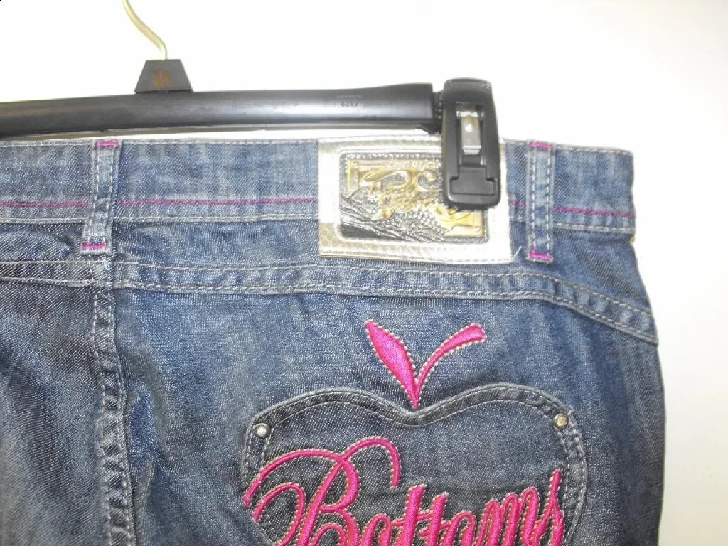 American Apple Jeans Y2K Womens Clothing Harajuku Gothic Hip Hop Letter Pocket ed High Waist Ultra Thin Suitable for Mens Wear 250428