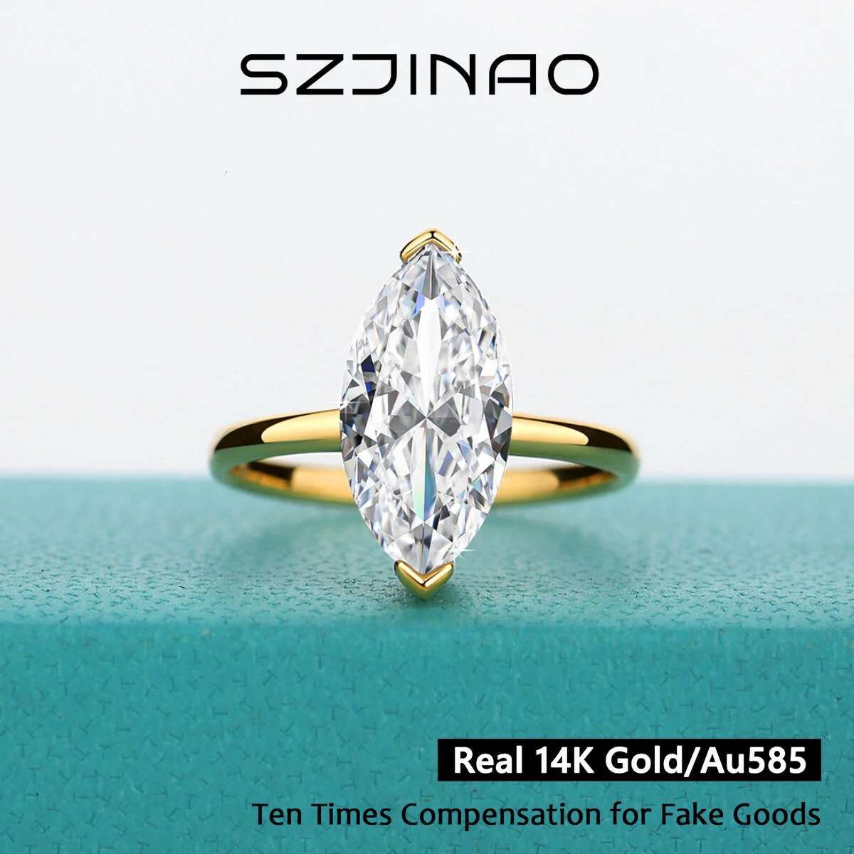 Marquise Cut Moissanite Rings 100% 14K Gold Diamond Ring D Color VVS1 for Women Gift Anniversary Wedding Fine Jewelry