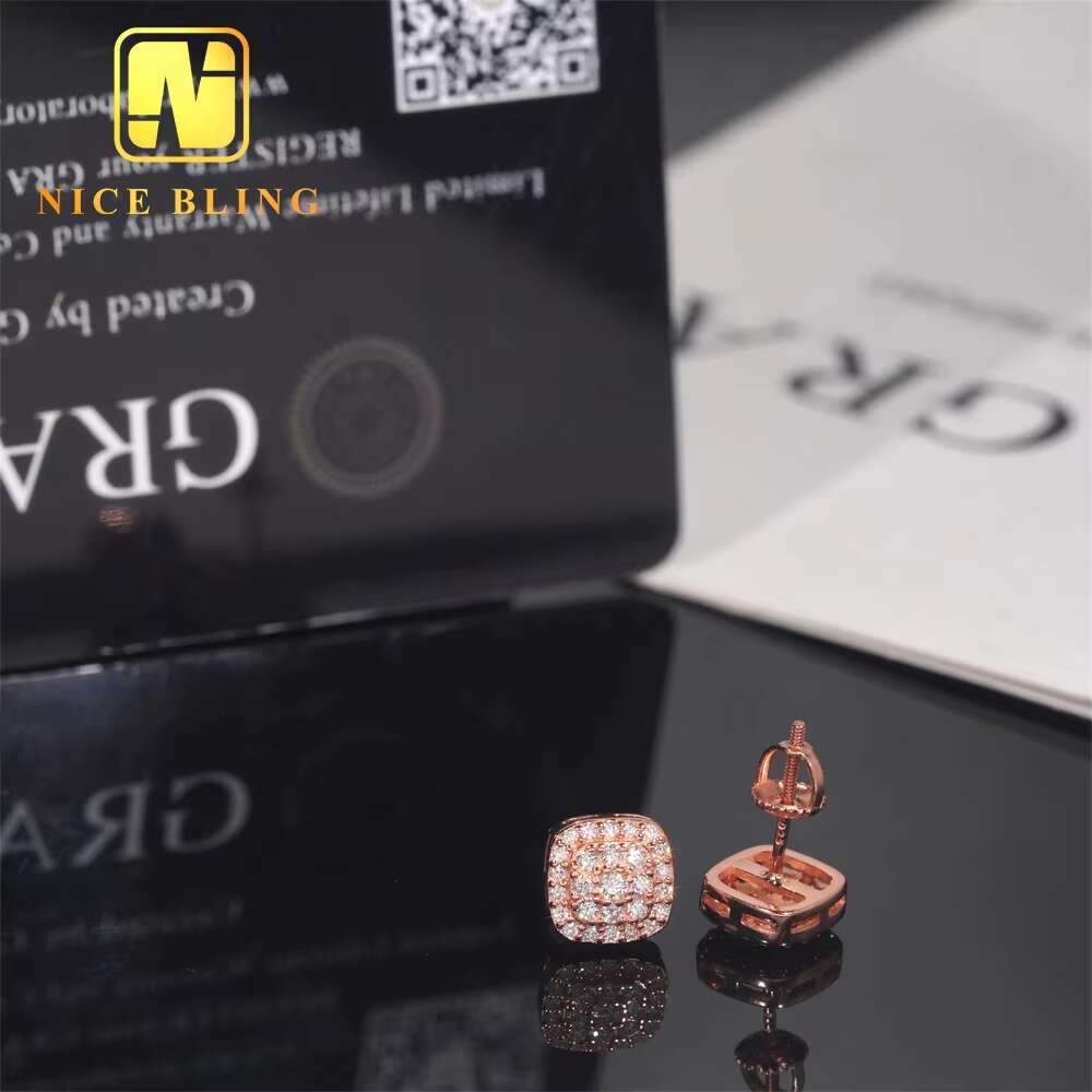 Classic Iced Out Ear Studs 925 Sterling Silver VVS Moissanite Hip Hop Jewelry Stud Earring for Women