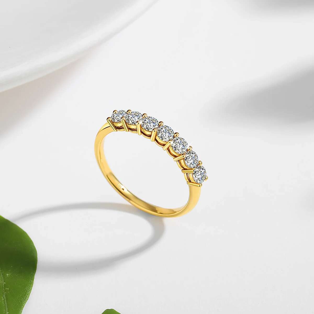 7 Stone Moissanite Ring 100% 14K Yellow Gold 585 for Women Classic Jewelry Engag e ment Wedding B and Christmas Gifts