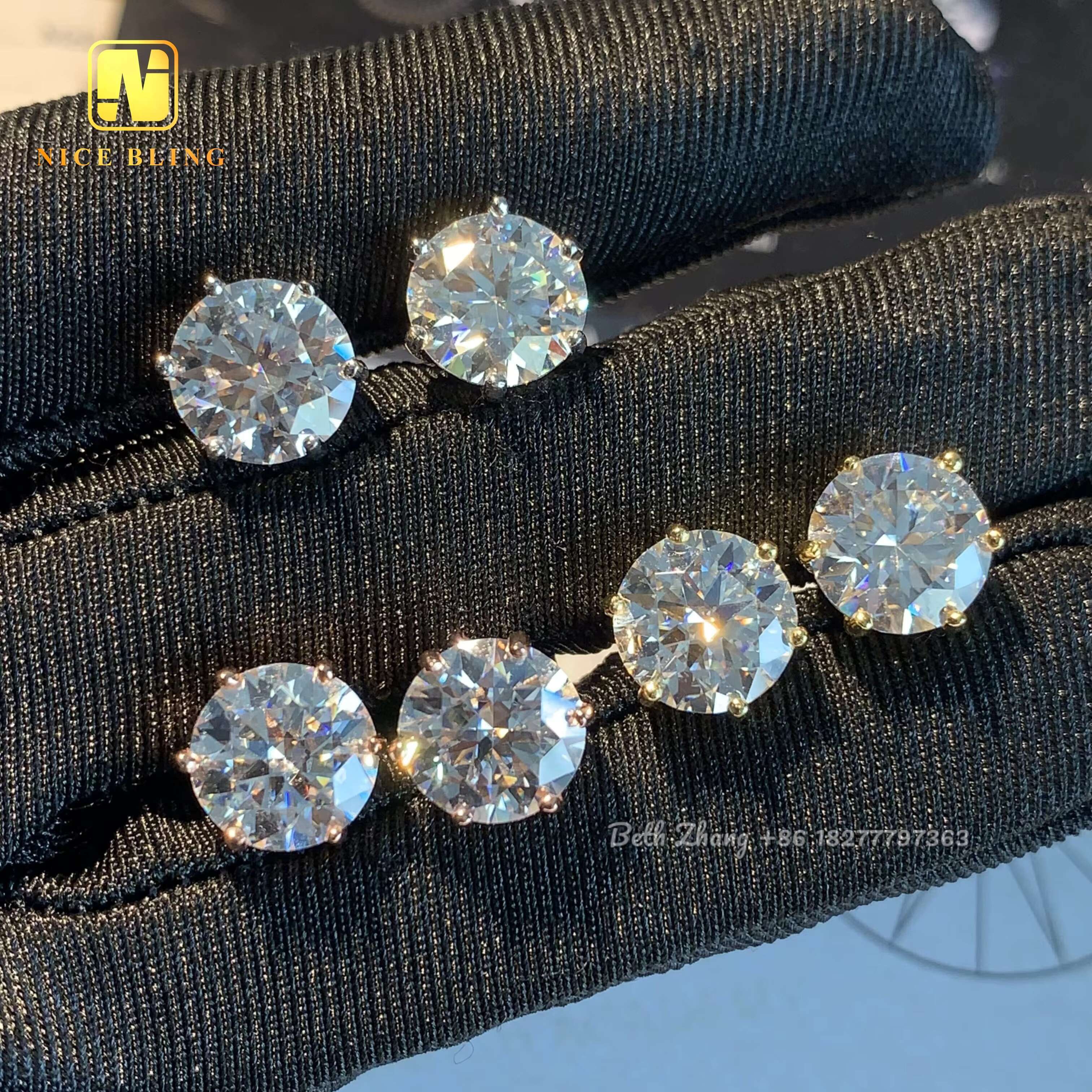 Solitaire Earrings 925 Silver Moissanite Diamond Studs Luxury Hip Hop Jewelry 6 Prong Round Moissanite Ear Studs for Men Women