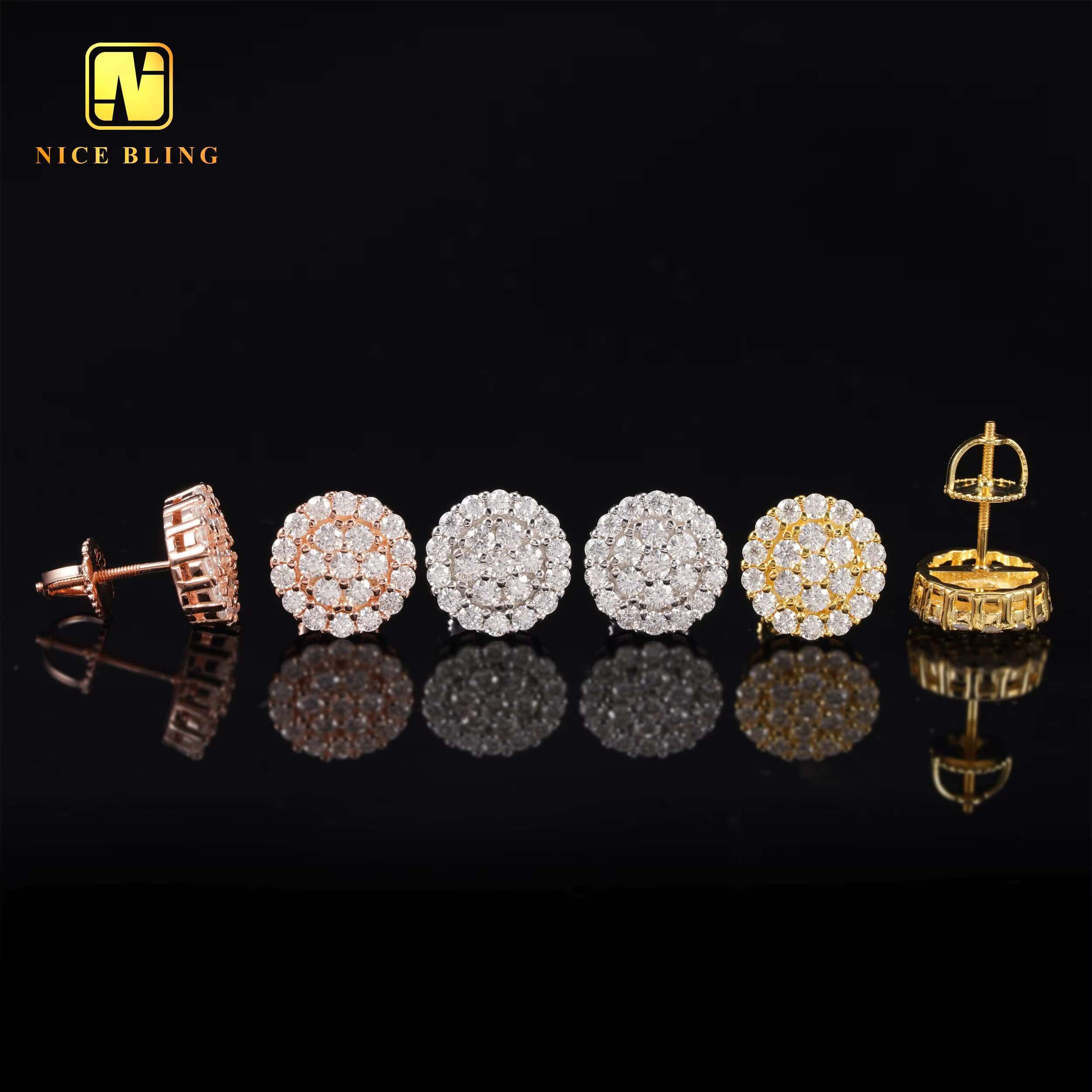 10MM Hip Hop Earrings Iced Out Jewelry Unisex Moissanite Diamond Cluster Ear Studs for Men Women 925 Silver