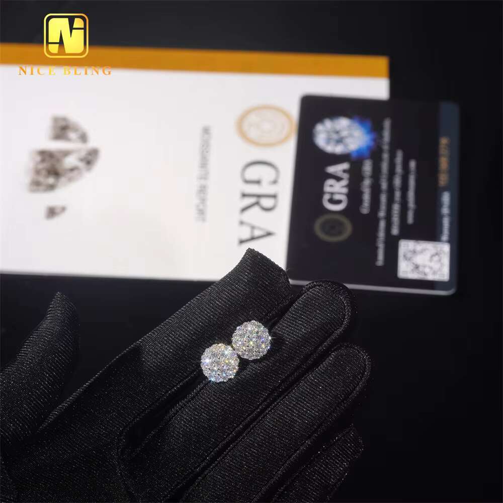 Shining Fashion Jewelry Earrings VVS Diamond Fully Iced Out 925 Silver Jewelry Moissanite Stud Earrings