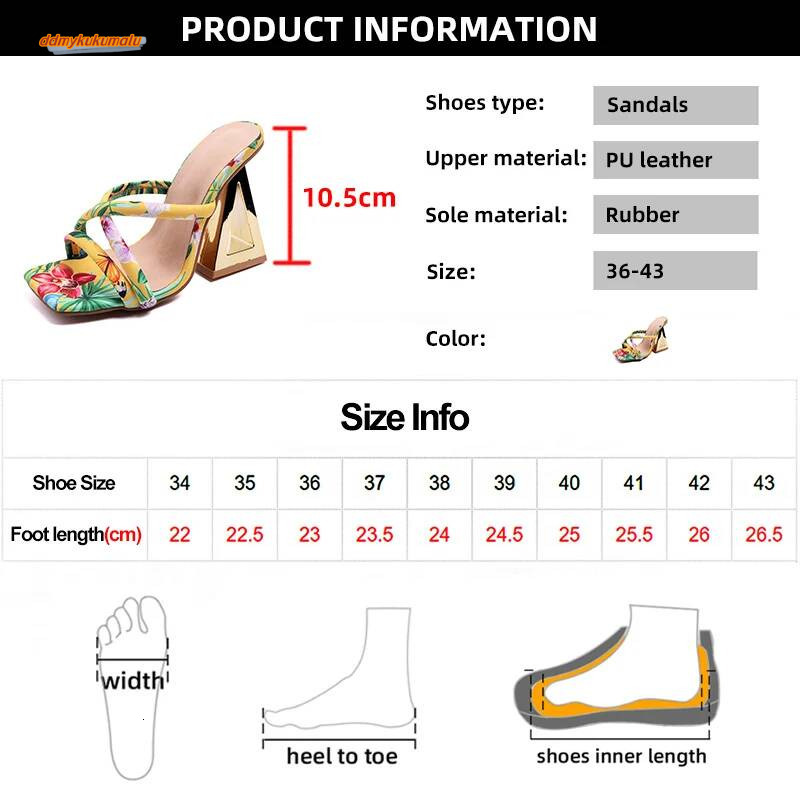 Fashion Printed Strange Heeled Sandals Women 2025 Summer Square Toe 10cm High Heel Slippers Woman Cross Strap Party Dress Shoes ddmykukumalu