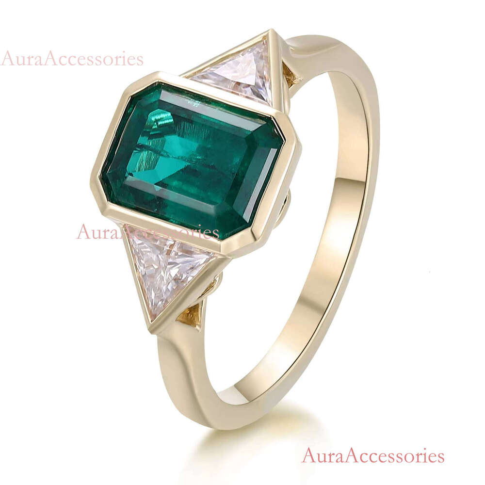 Hot selling product: Large green Columbia laboratory grown ring, jewelry emerald cut 10k yellow solid gold framed women's inlaid ring