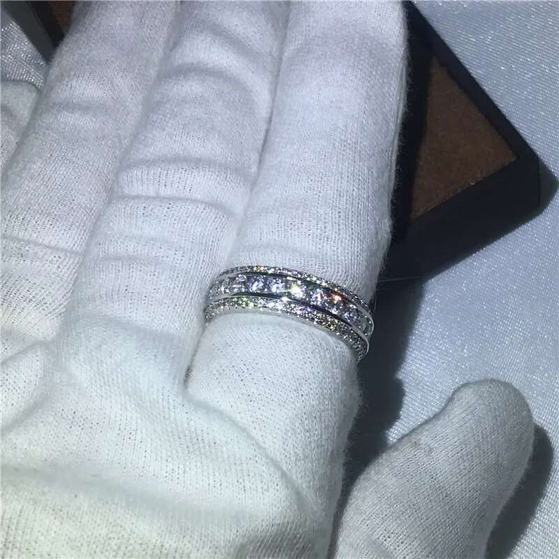 Eternity Full Round Lab Diamond Ring White Gold Engagement Wedding Band Rings for Women Men Jewelry Gift
