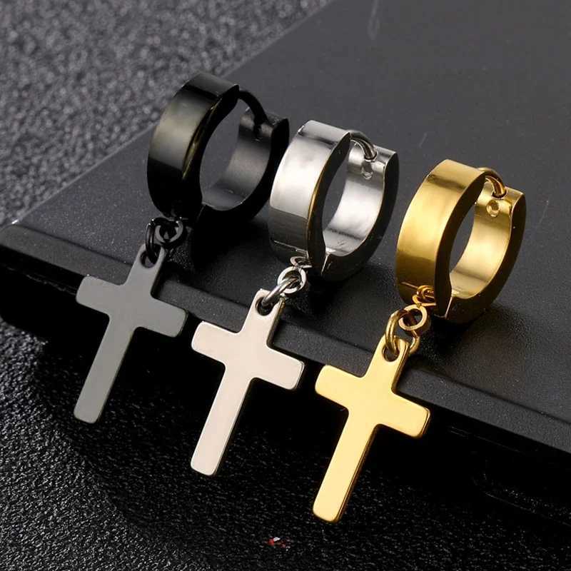 2 pieces of stainless steel mens cross star punk pendant earrings Gothic womens cross earrings pendant perforated jewelryXJ250505