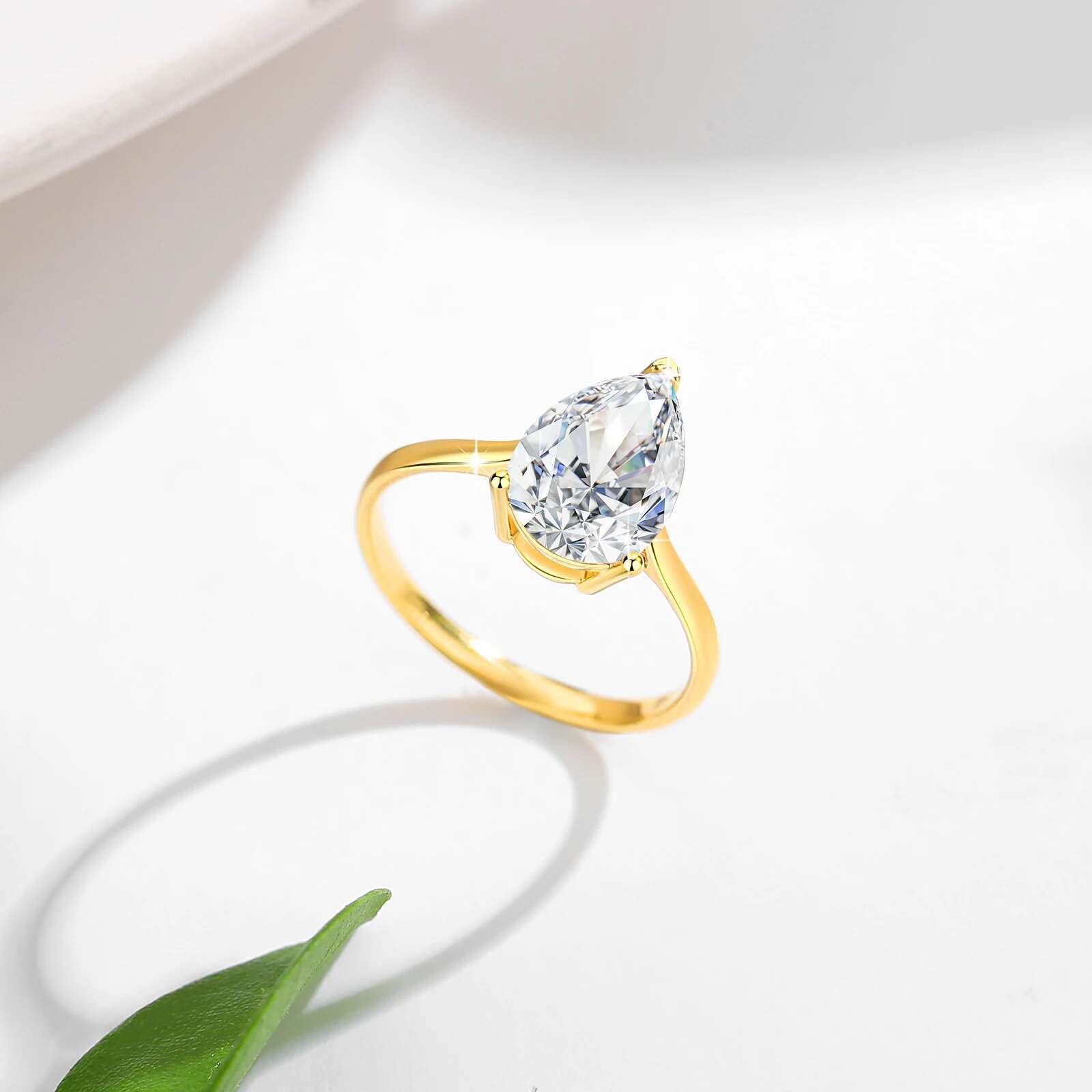 D VVS1 Moissanite Diamond Rings Real 14K Gold Water Drop 7*10mm 2CT for Women Anniversary Wedding Ring Jewelry Gift