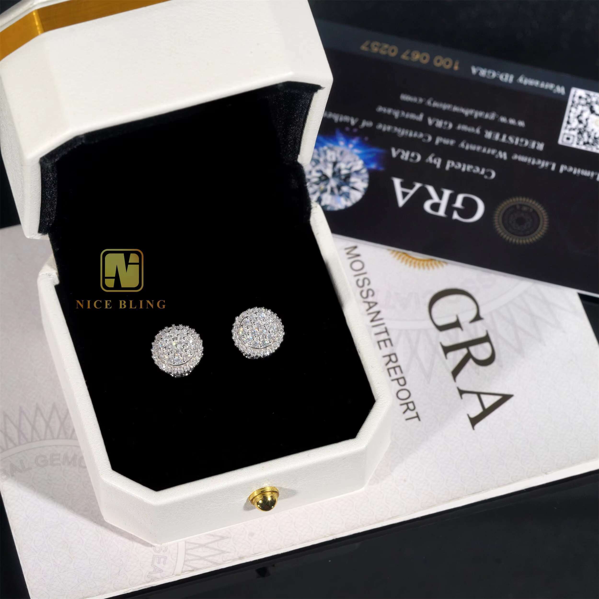 Fine Jewelry Earrings Pass Diamond Tester Moissanite Ear Studs 925 Silver Rose/Gold Plated Hip Hop Cluster Diamond Studs