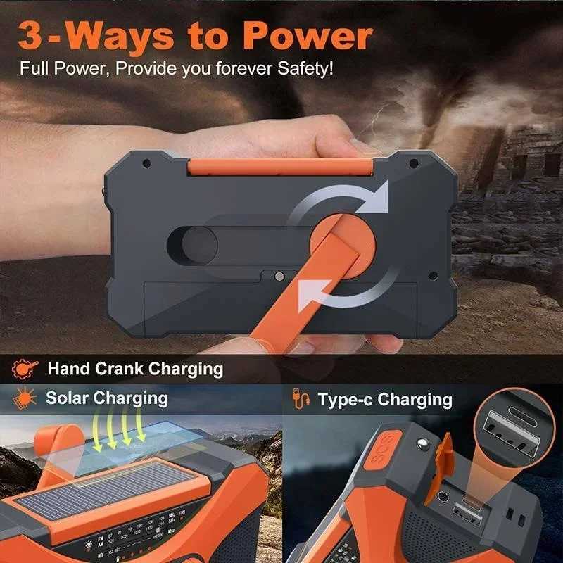 Multifunctional 10000mAh Solar Crank Radio AM/FM/NOAA Weather Alert Dual Stereo Speakers Phone Charger LED Torch SOS Alarm X250505 - view 5