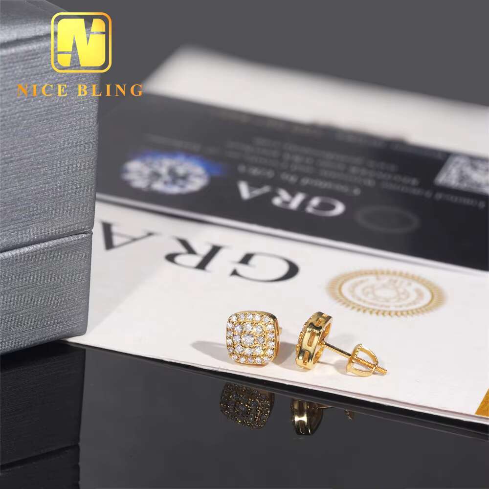 Classic Iced Out Ear Studs 925 Sterling Silver VVS Moissanite Hip Hop Jewelry Stud Earring for Women