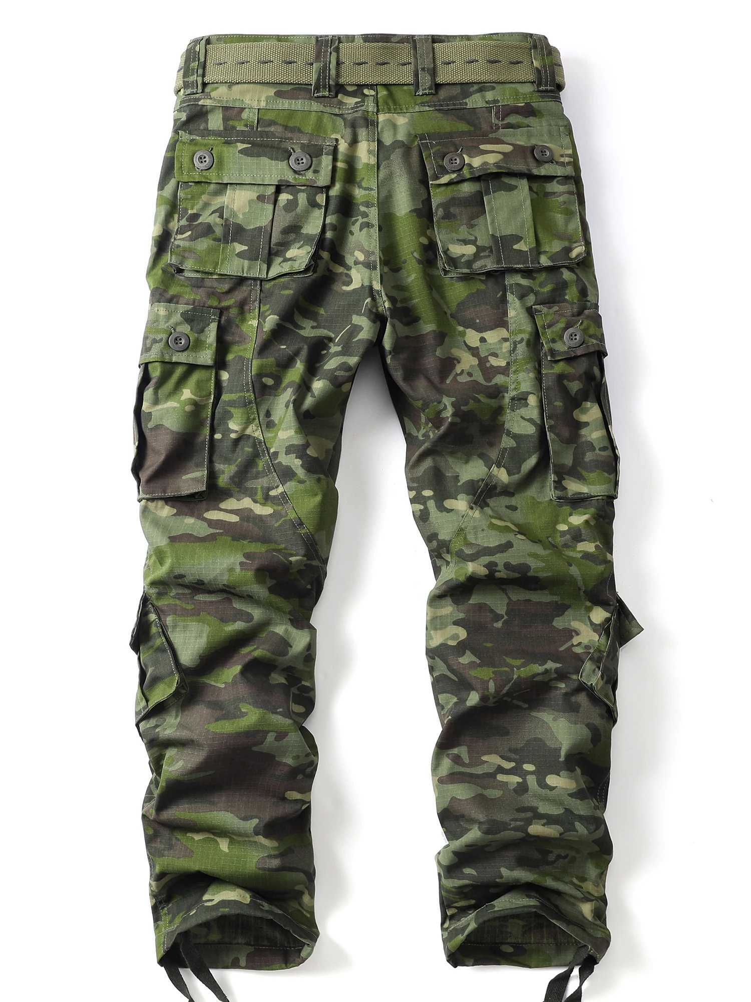 AKARMY camouflage pattern mens retro multi pocket outdoor pants mens cotton comfortable tactical pants (without belt) W250505