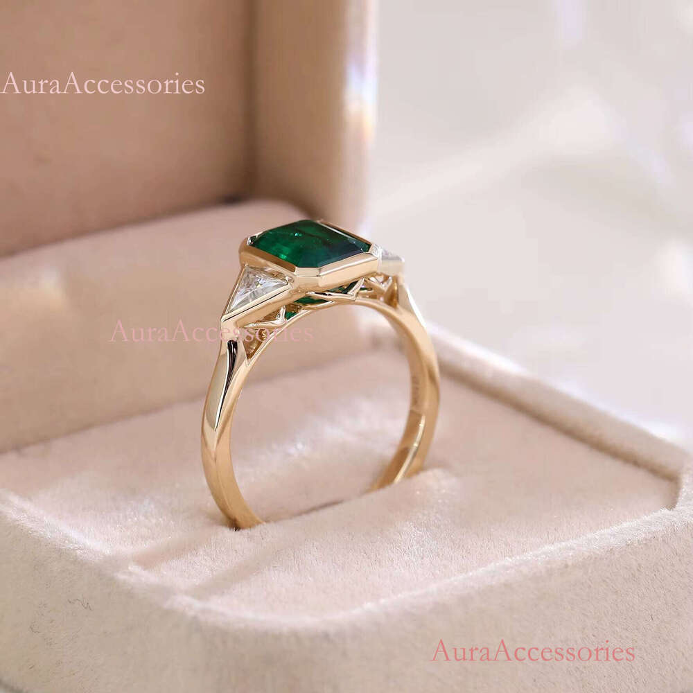Hot selling product: Large green Columbia laboratory grown ring, jewelry emerald cut 10k yellow solid gold framed women's inlaid ring