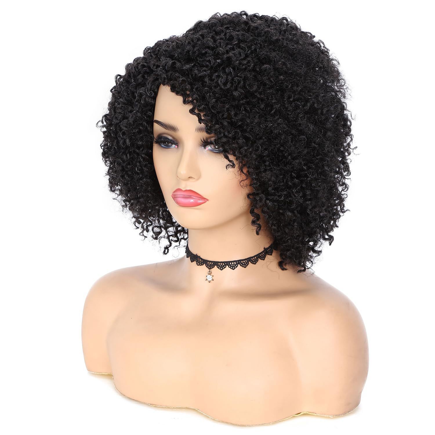 Womens Wig Black Partial Split Short Curly Hair Small Curly Wigs Kinky Curly Wigs