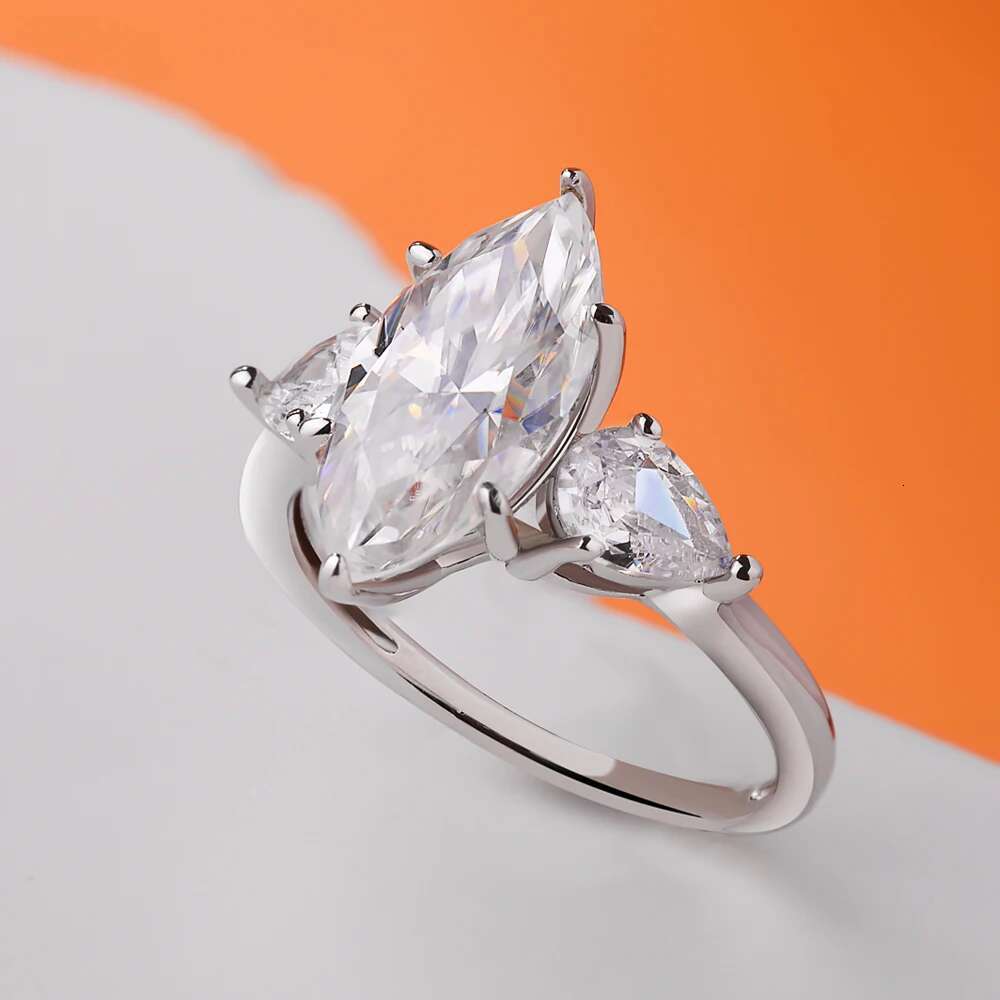 3 Carat Marquise Cut Moissanite Engagement Ring Gra Certified 925 Sterling Silver Plated AU750 Wedding Bands for Women Jewelry