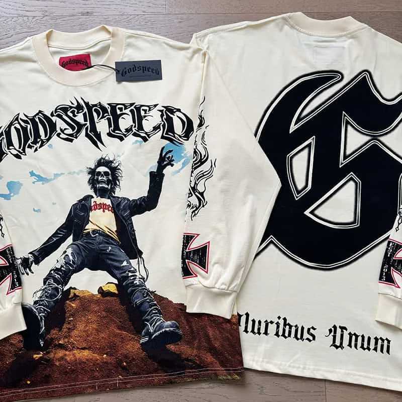 Hot selling Godspeed T-shirt skeleton mens printed retro streetwear hip-hop mens Godspeed long sleeved top W250505