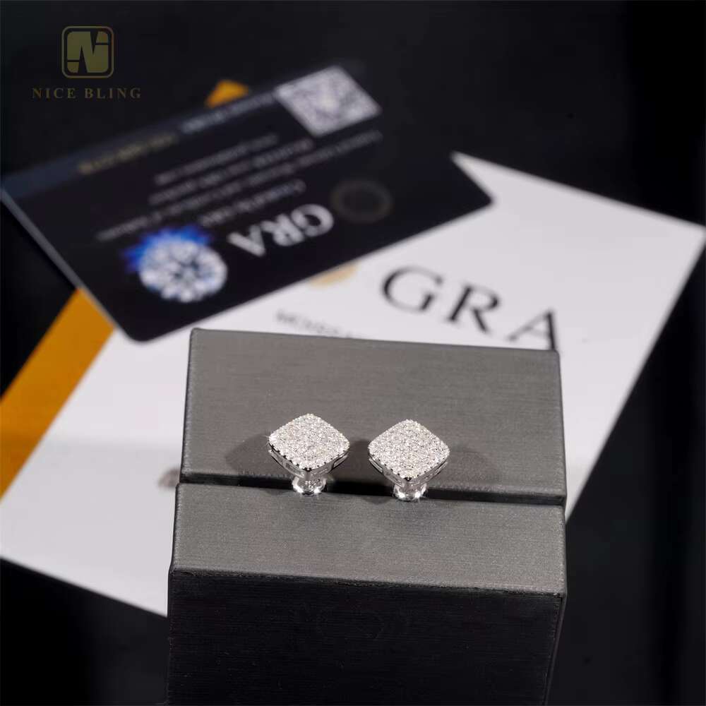 3 Rows 925 Sterling Silver Stud Earring Pass Diamond Tester GRA Certification Ice Out VVS Moissanite Diamond Ear Studs for Women