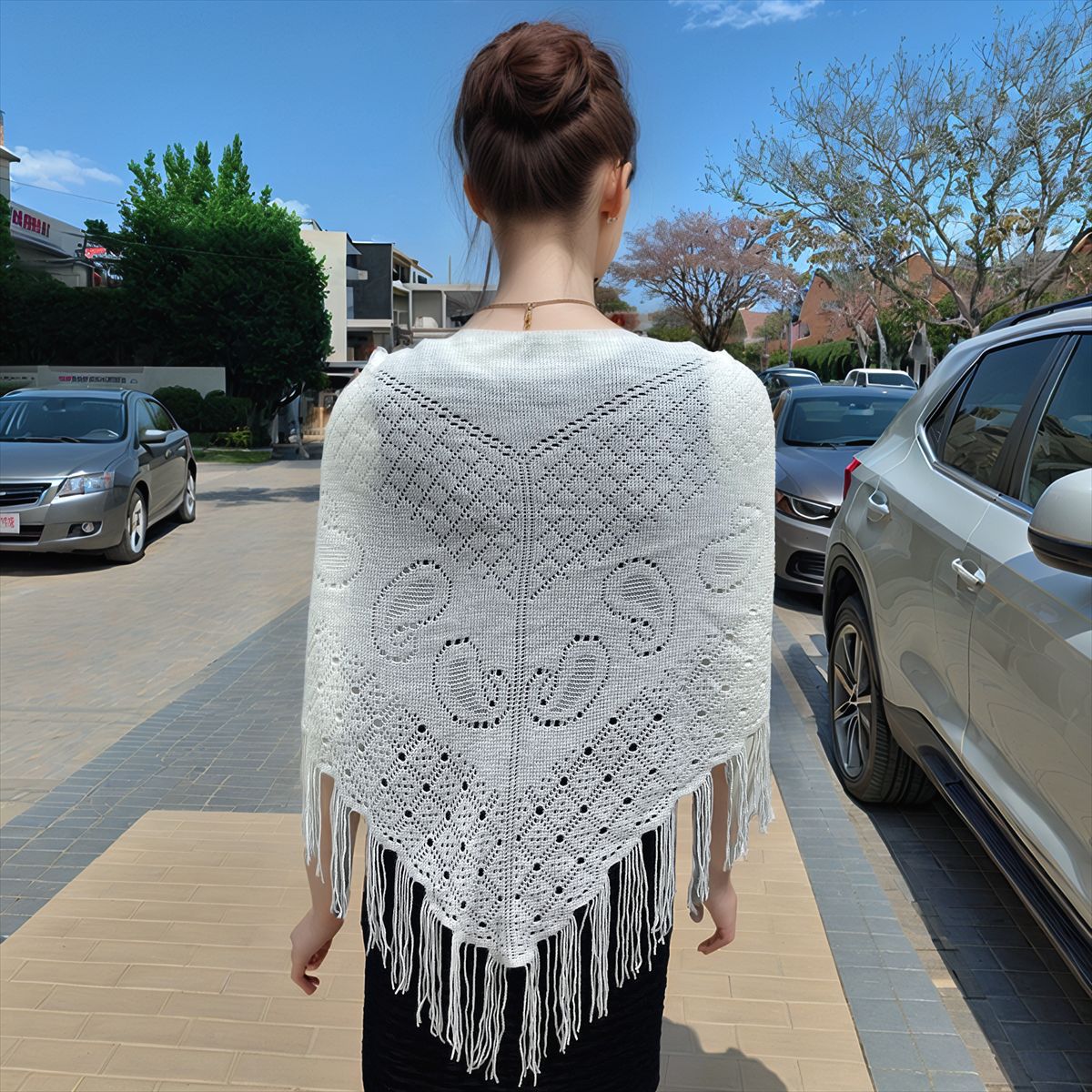 K629 2025 autumn and winter new imitation cashmere irregular tassel shawl female triangle scarf warm neck dual-purpose trend