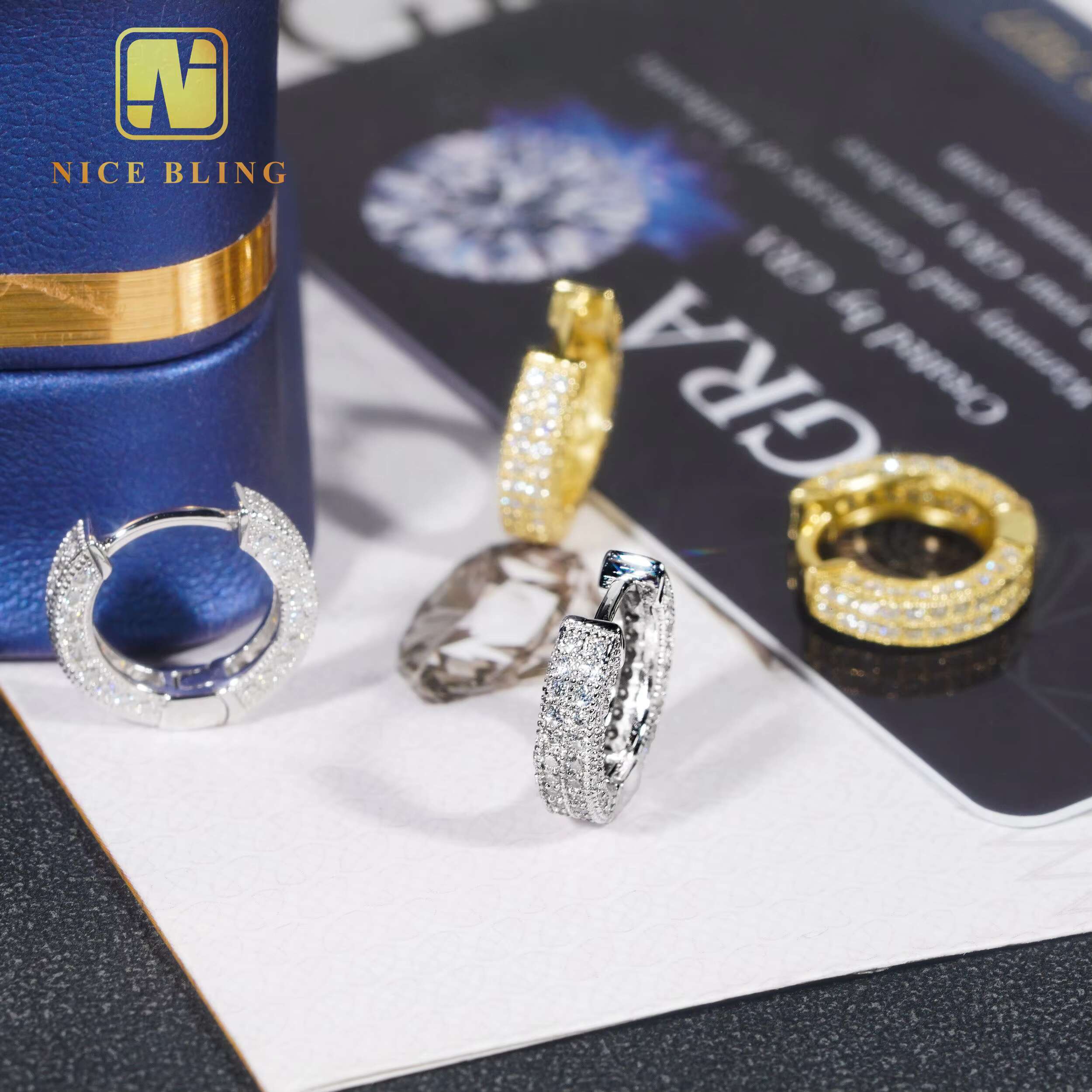 Fine Jewelry Hip Hop Earring 925 Sterling Silver Iced Out VVS Diamond Moissanite Hoop Earrings Ready to Ship