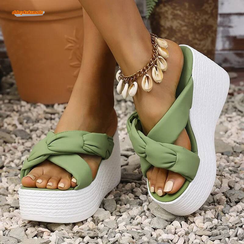 Cross Strap Wedge Heel Sandals for Women Summer 2025 Fashion Chunky Platform Sandalias Mujer Comfort Thick Bottom Beach Slippers ddmykukumalu