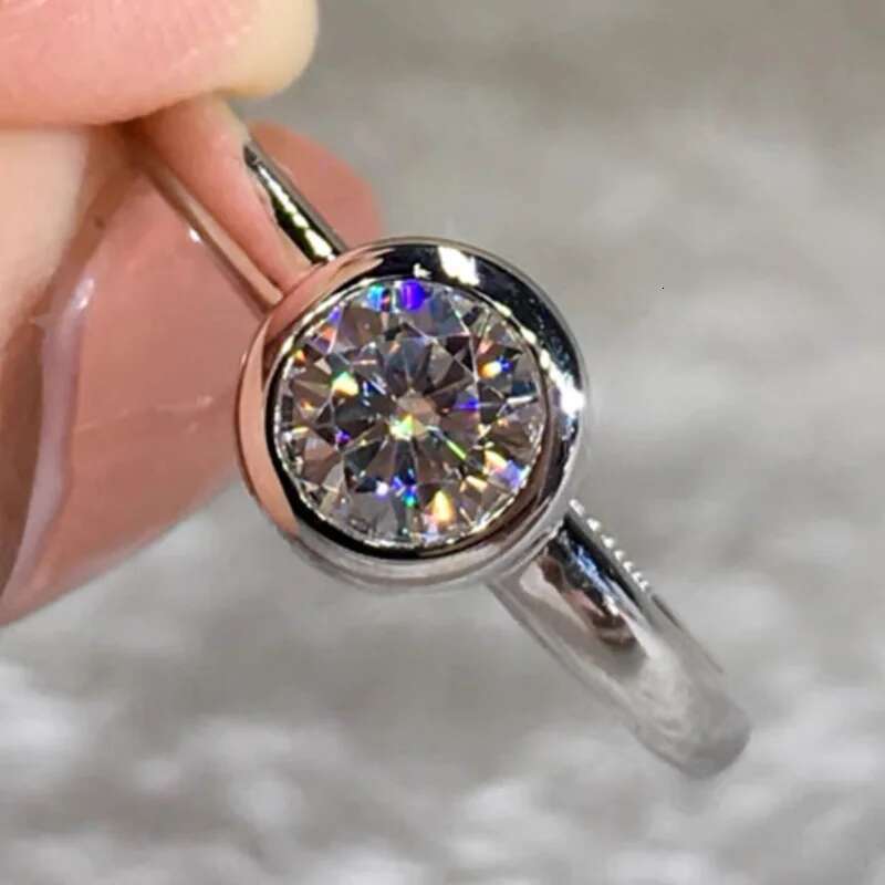 Anziw 5MM 0.5 carat Moissainte Solitaire Ring 18k Gold Plated 925 Silver Womens Fashion Finger Rings with GRA Fine Jewelry Gift