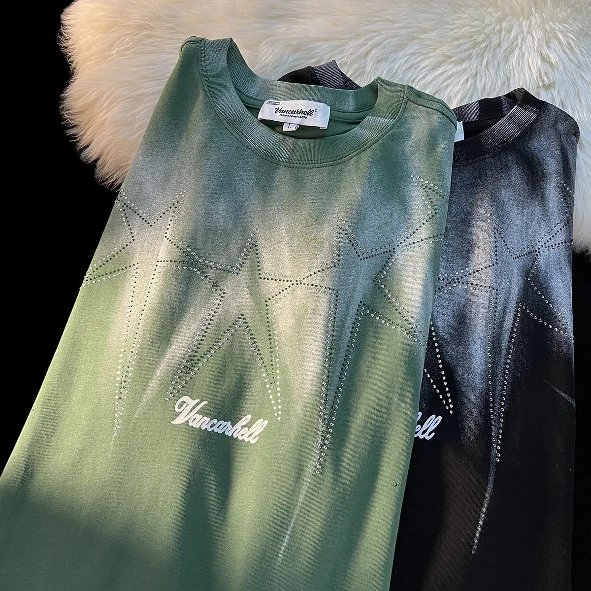 American retro star print gradient color womens Tshirt Plus size street trend cool top 2024 summer Y2k 250430Z