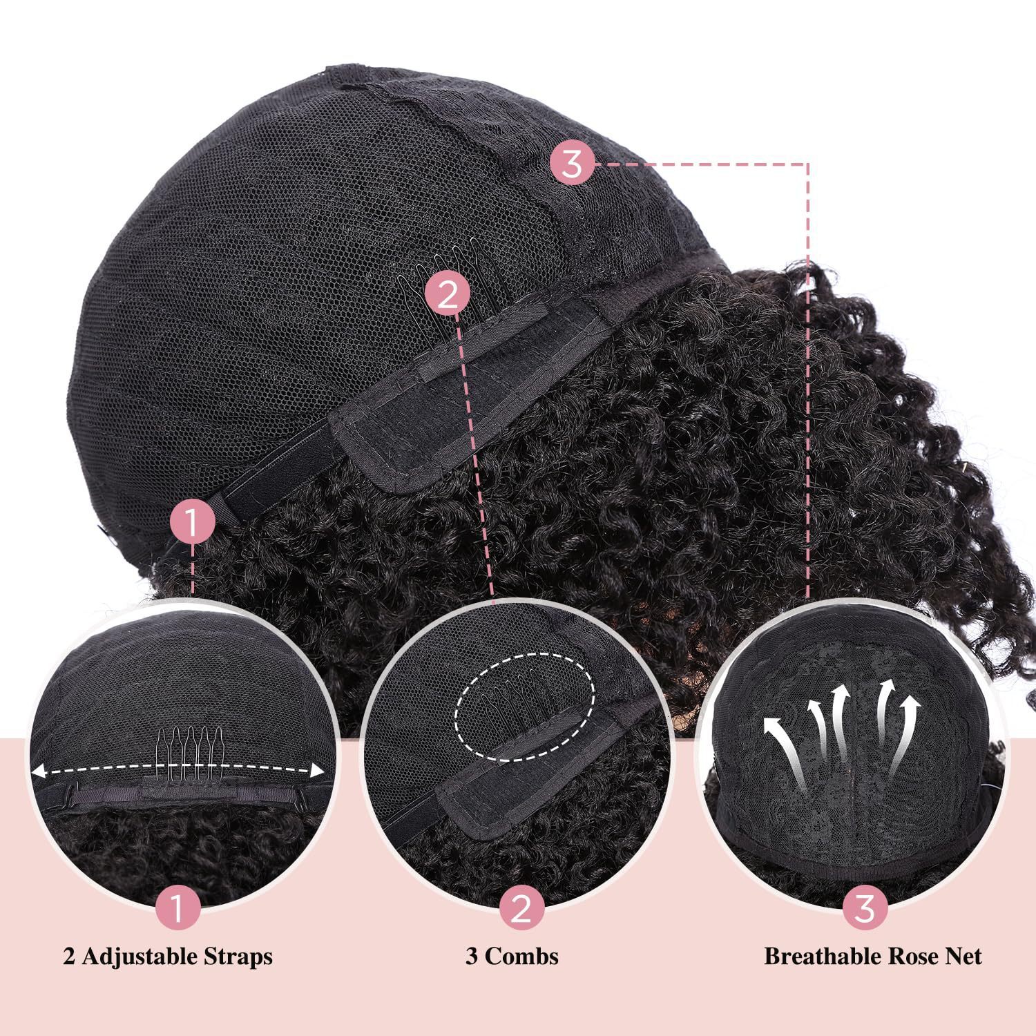 Womens Wig Black Partial Split Short Curly Hair Small Curly Wigs Kinky Curly Wigs