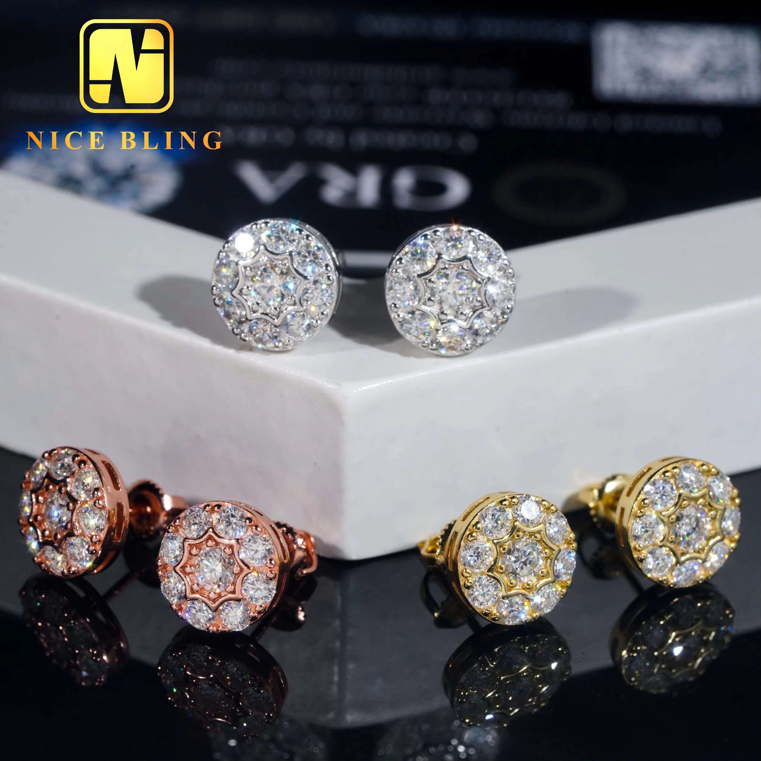 Trendy Iced Out Ear Stud 925 Sterling Silver Moissanite Jewelry Hip Hop Stud Earring for Women