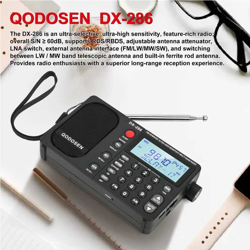 DX-286 portable AM/FM/LW/SW digital world all band radio from the United States/European Union equipped with TEF6686 car chip. X250505