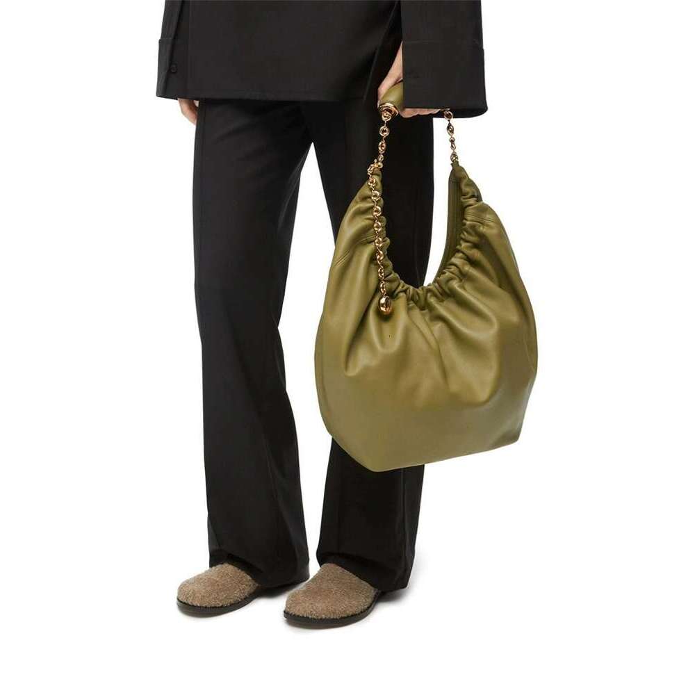 Celebrity style Squeeze garbage bucket pleated soft cowhide armpit tote chain leather bag, trendy