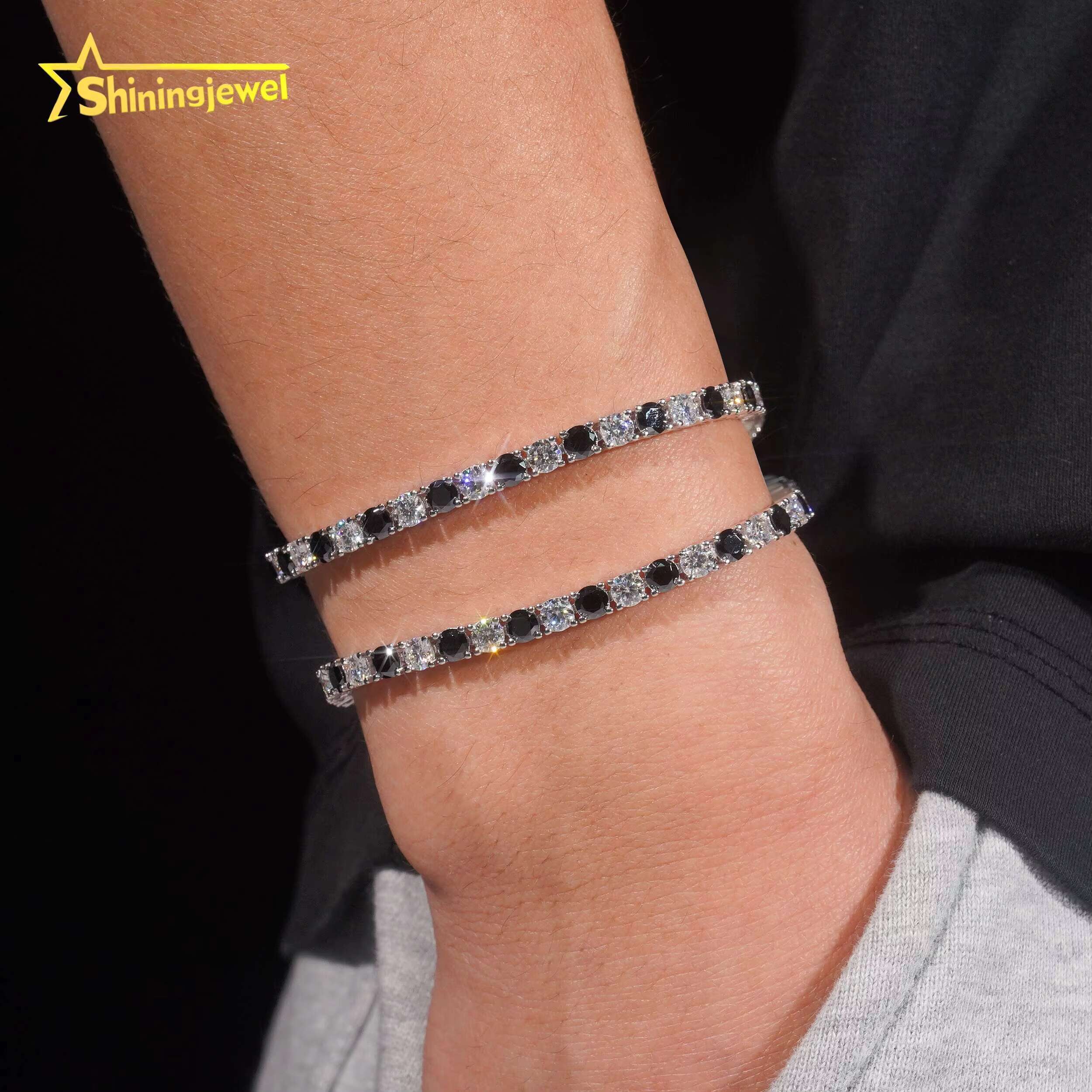 Iced Out Jewelry 4MM Black and White Moissanite Diamond Tennis Bracelet 925 Silver Hip Hop Tennis Bracelet