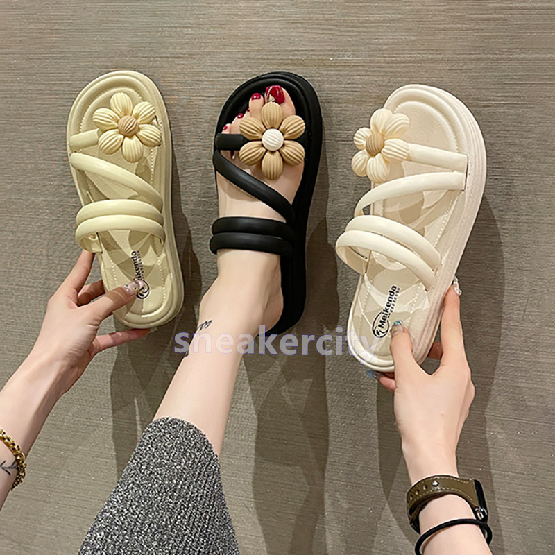 2025 designer slides casual slippers summer platform sandals fashion comfort soft beach flower-shaped flats slipper black white thick-soled mules outd