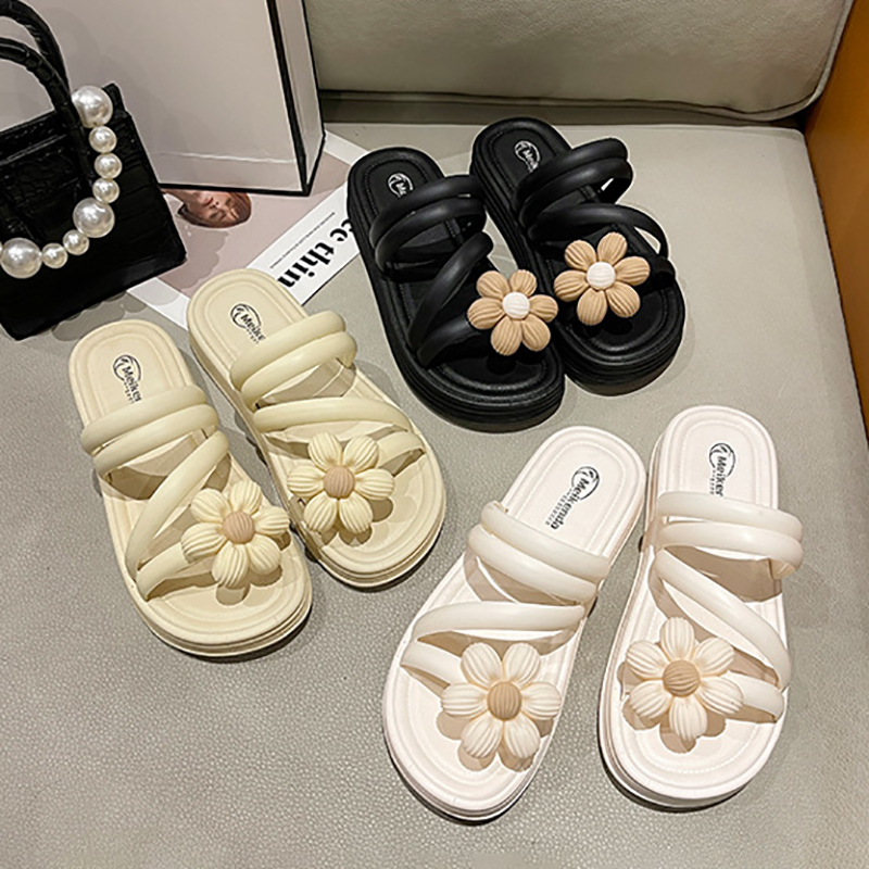2025 designer slides casual slippers summer platform sandals fashion comfort soft beach flower-shaped flats slipper black white thick-soled mules outd