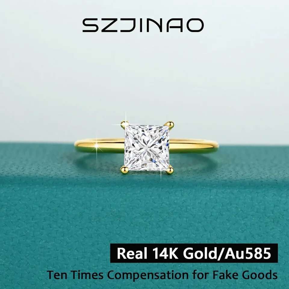 5.5mm Princess Cut 14k Gold Diamond Ring D VVS1 Moissanite Fine Jewelry for Women Wedding Bands Mothers Day Gift Fast Shipping