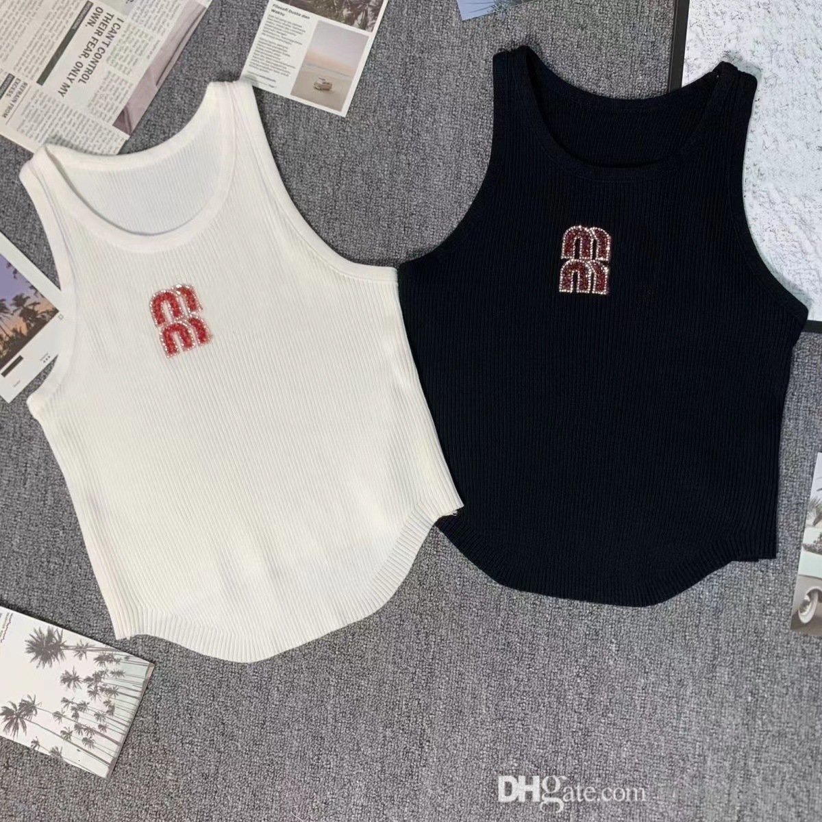 Womens Sleeveless Top T-shirt Hot Rolled Diamonds For Slimming Inner Layup And Outer Wear Knitted Suspended Bottom Tank Tops