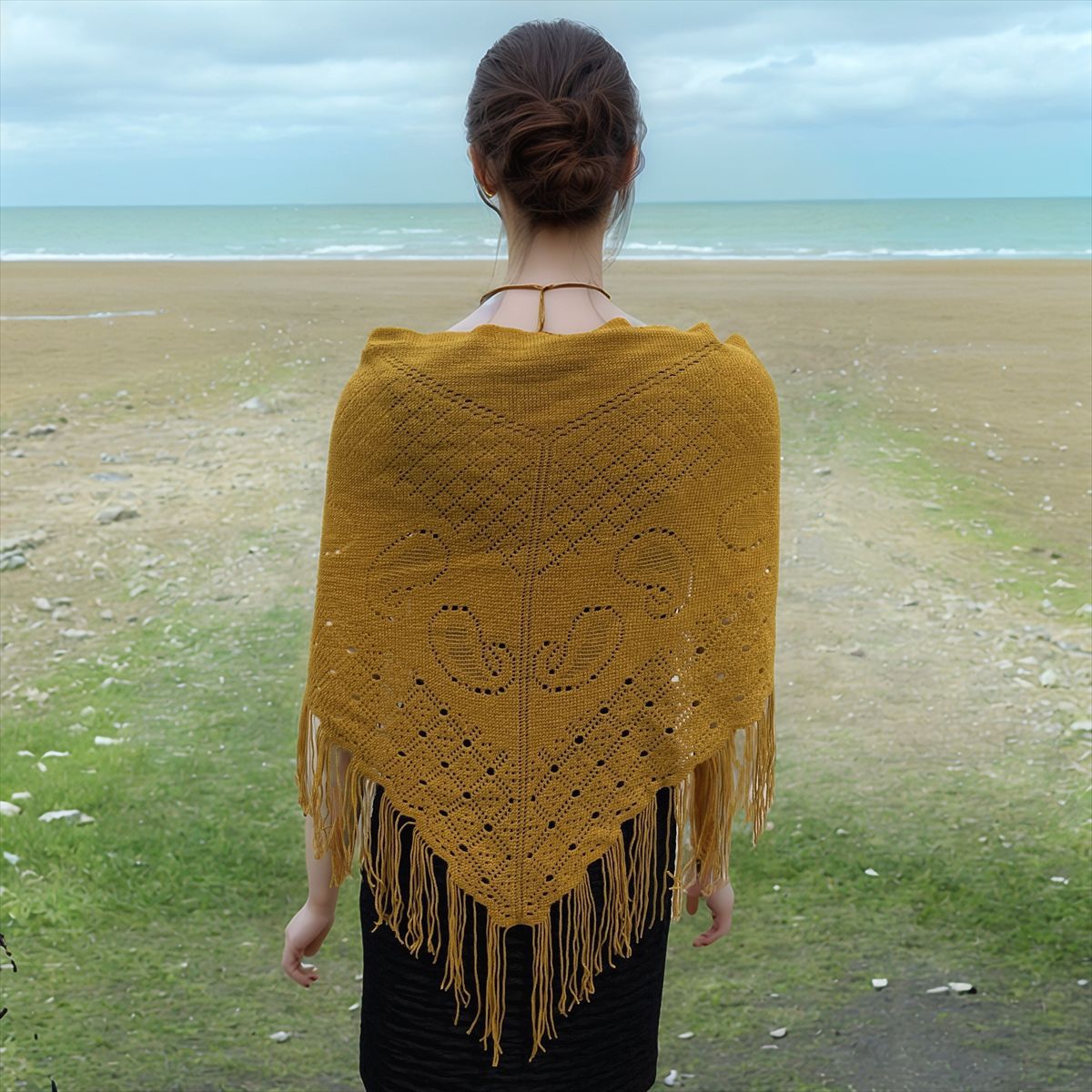 K629 2025 autumn and winter new imitation cashmere irregular tassel shawl female triangle scarf warm neck dual-purpose trend