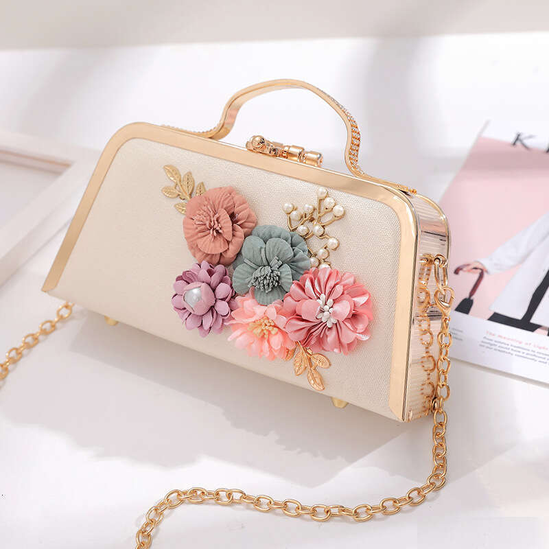 Dinner Bag New High End Handheld Square Flower Banquet Women S Texture Versatile One Shoulder Crossbody Chain Small Bag KQ