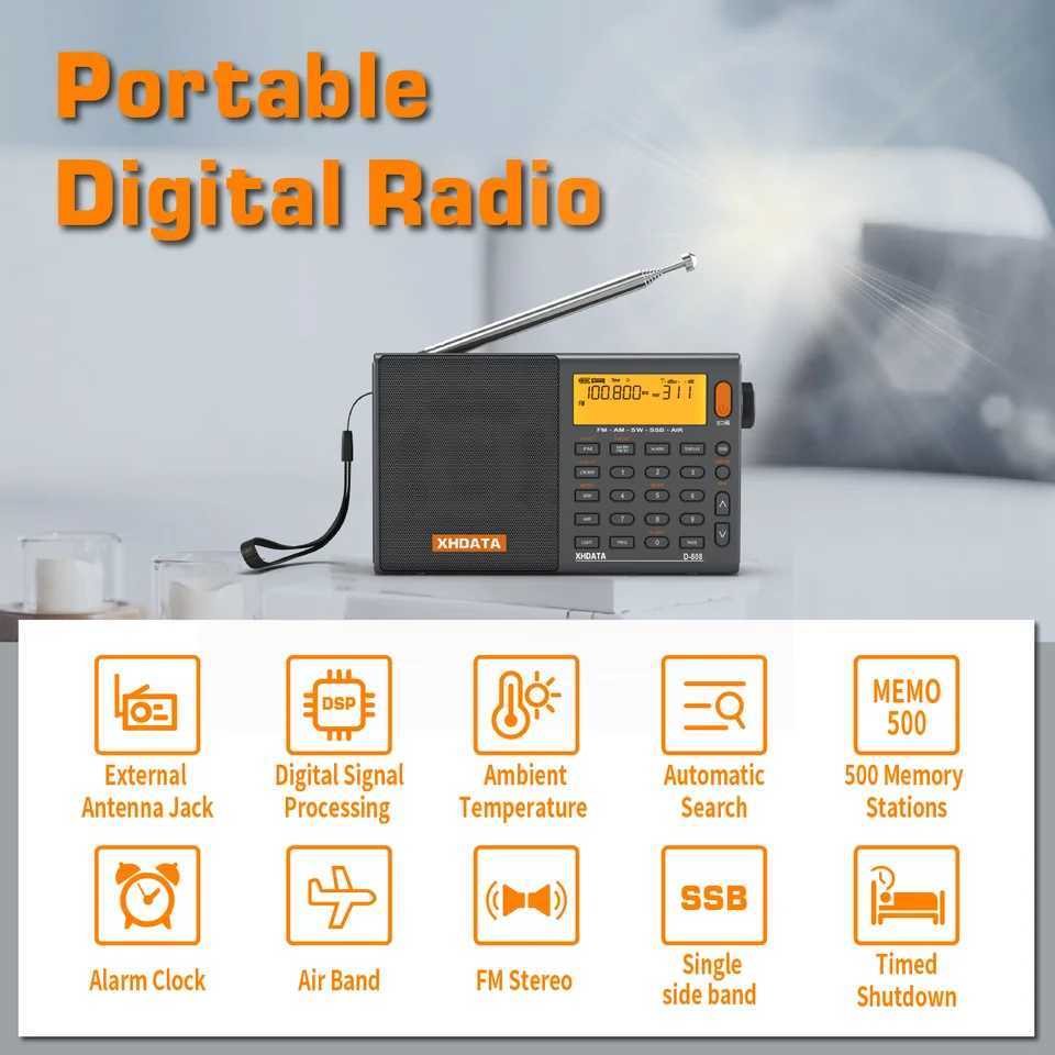 US/EU D-808 portable radio AM/FM/SW/MW/LW SSB Air RDS radio speaker with LCD display alarm clock stereo radio D808. X2505051