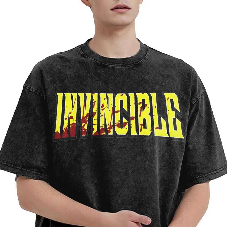 INVINCIBLE Blood Stained Wash T-shirt Street Clothing Hip Hop Novel T-shirt Mens Cotton Street Clothing T-shirt W250505