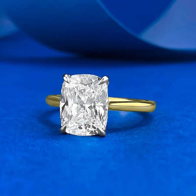 Luxury Cushion Cut 3ct Lab Diamond Ring 100% Real 925 Sterling Silver Engagement Wedding Band Rings for Women Promise Jewelry
