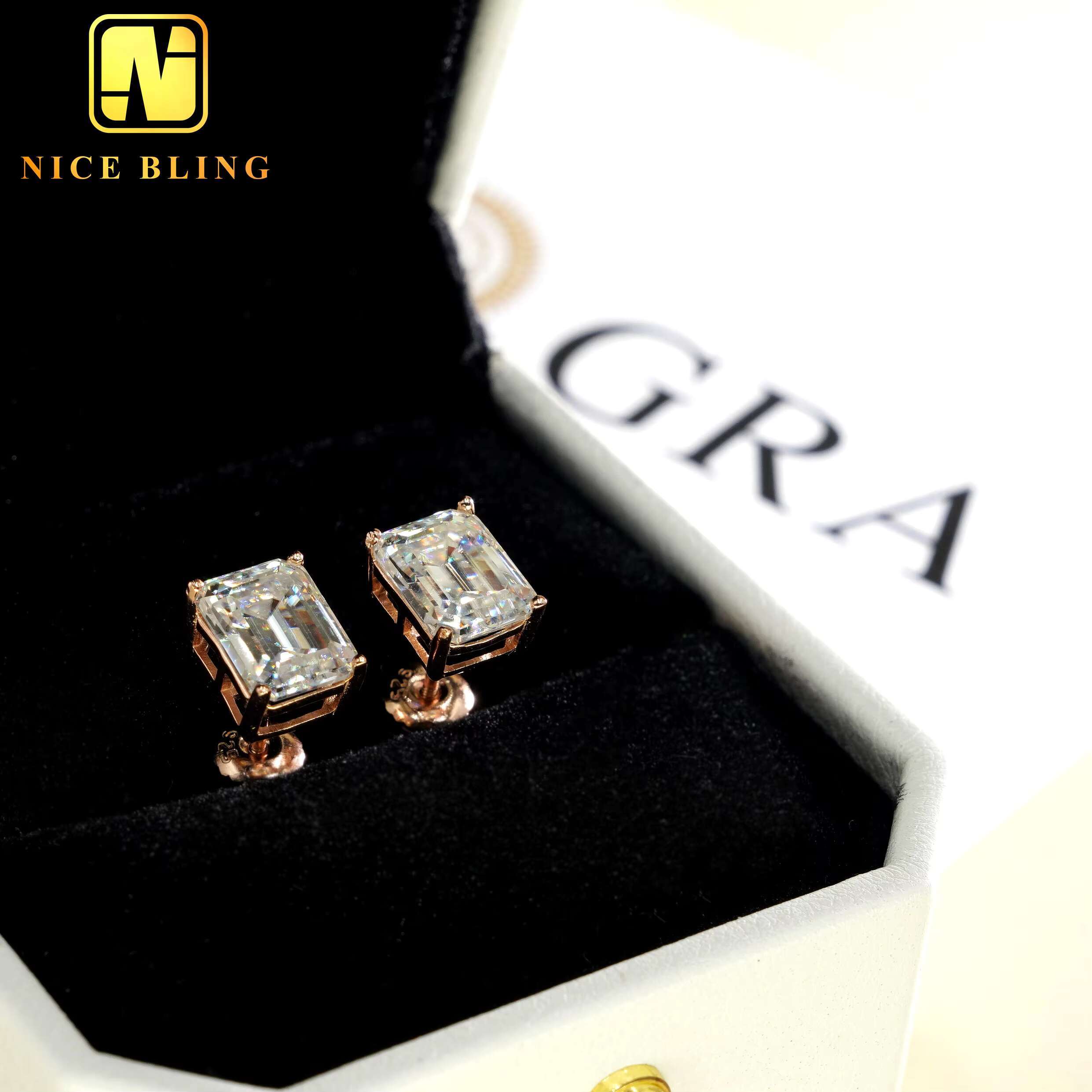 VVS D Emerald Moissanite Diamond Earrings 925 Silver Hip Hop Jewelry Luxury Men Women Fashionable Ear Studs