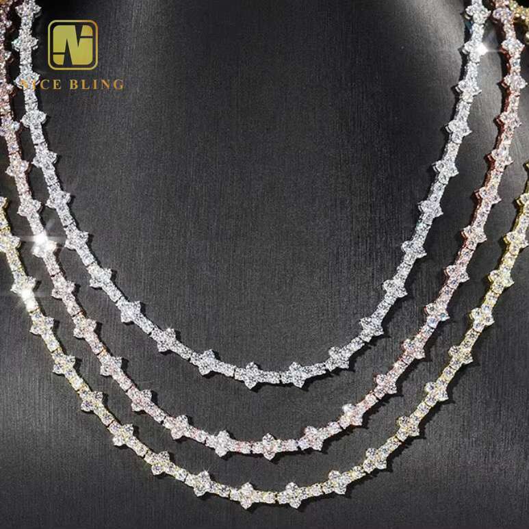 4mm Tennis Chain Wholesale Price 925 Sterling Silver Hip Hop Jewelry Necklace Iced Out VVS Moissanite Diamond Cross Tennis Chain