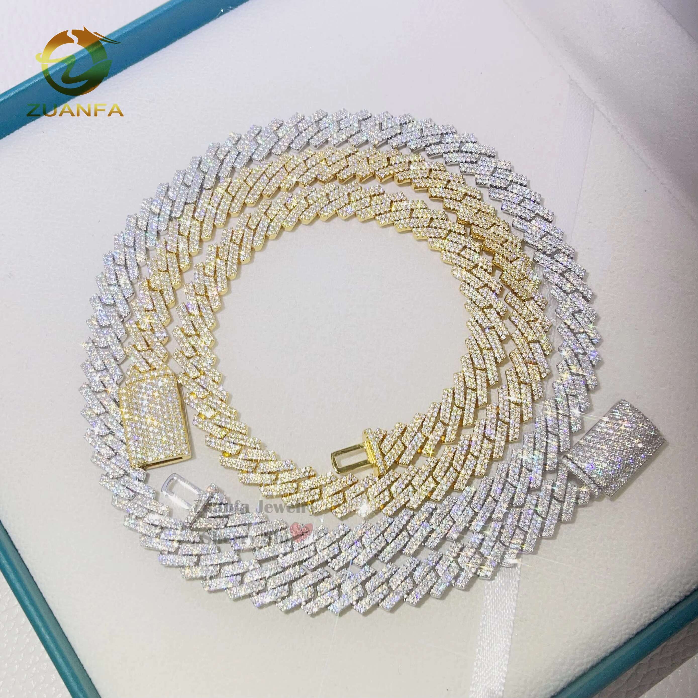 Rapper Jewelry Hip Hop Sterling Silver 2 Rows Iced Out VVS Diamond Rapper Jewelry 10MM Moissanite Cuban Link Chain