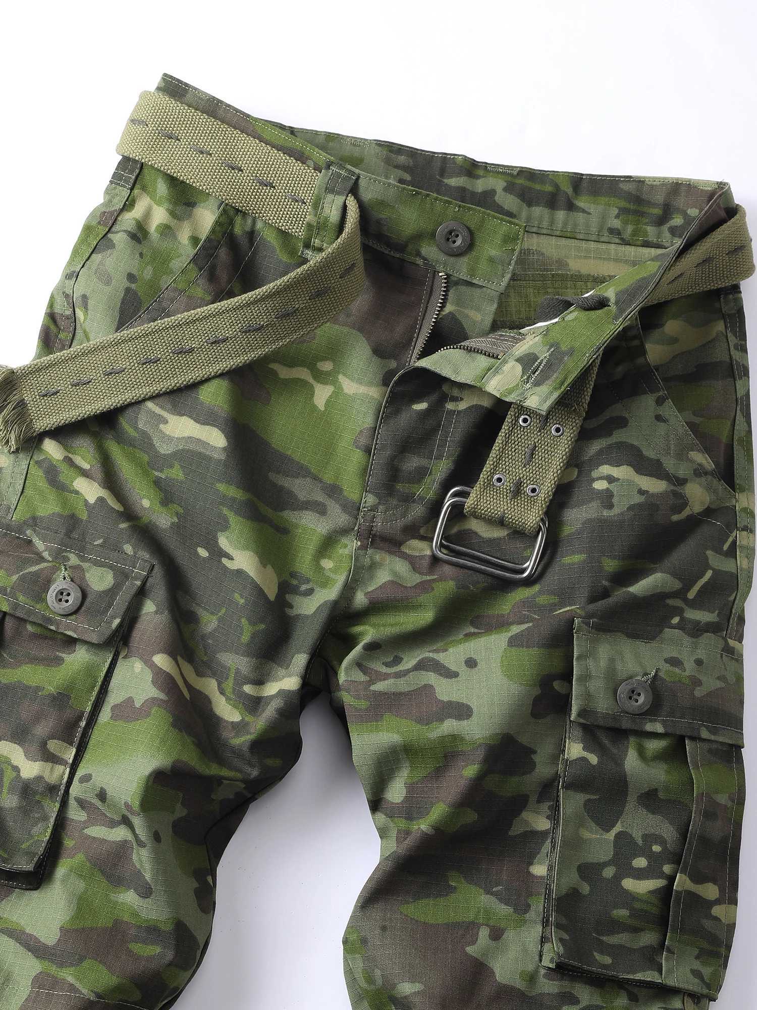 AKARMY camouflage pattern mens retro multi pocket outdoor pants mens cotton comfortable tactical pants (without belt) W250505